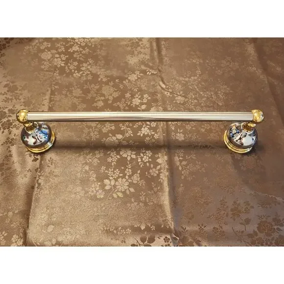 Two-Tone Chrome Brass Polished Decorative Round Wall Mount Towel Rod - Picture 8 of 8